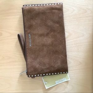 Michael kors brown suede clutch